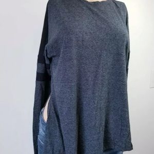 BCG Dark Grey Black Cotton Long Sleeve Slit Shirt Top Henley Blouse